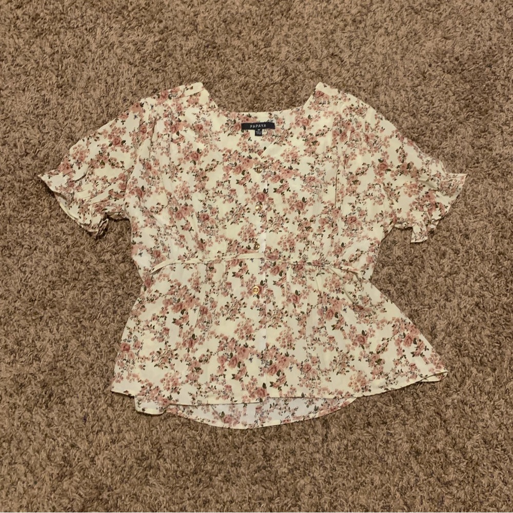 Papaya White Floral Formal Top